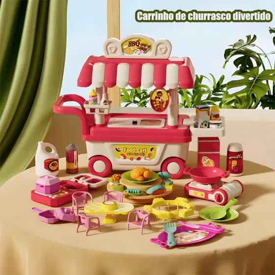Rosa - Mini Food Truck Infantil Churrascaria 56 Peças – Carrinho de Churrasco