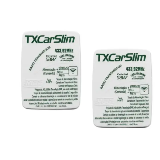 2x controle Tx Car RCG 433mhz Aciona motor Portão Farol Alto Carro Moto 12v