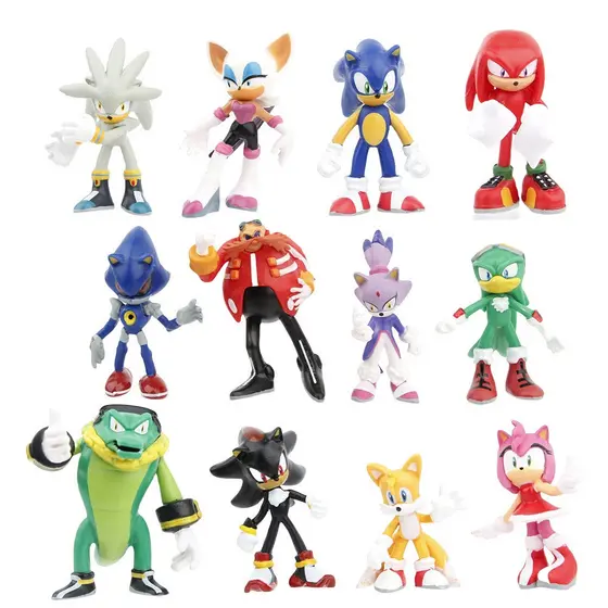 12Pcs/Set 6cm Anime Game Sonic O Porco Espinho Dr . Eggman Miles Prower Caudas Amy Rose Metal Q Versão Figuras De Ação E