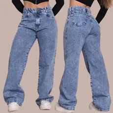 Cal莽a Wid Leg Jeans Feminina MARMORIZADA Cintura Alta Premium 100% Algod茫o