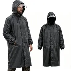 Capa de Chuva Impermeável Preta Longa e Inteiriça com Capuz e Bolsos Unissex Forrada em Oxford