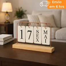 Calendário de Mesa Preto  Dourado Decorativo com Plaquinhas Permanente Luxo para Casa e Escritório
