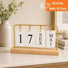 Calendário de Mesa Decorativo Permanente Plaquinhas Frente e Verso Preto Dourado para Escritório Casa