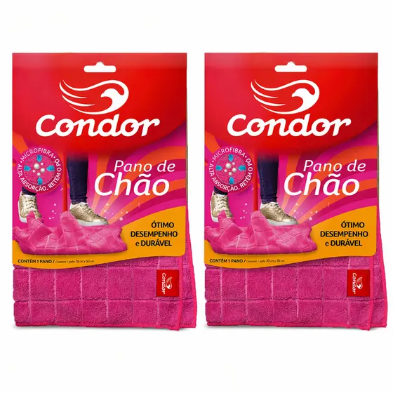 Pano de Chão Microfibra Grande 70x50cm Rosa – Kit 2 Unidades Alta Absorção Multiuso Condor