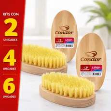Escova de Lavar Roupas Condor Kit com 2, 4, 6 Und Cabo de Madeira Oval e Cerdas Amarelas