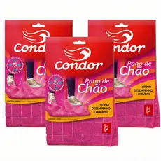 Pano De Chão Microfibra Condor Rosa Grande 50x70cm Kit 3 Unidades Alta Absorção