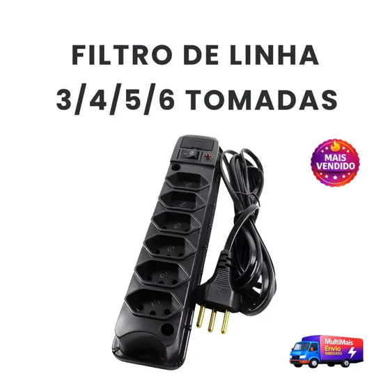 Filtro de Linha Bivolt com 3, 4 , 5 e 6 Tomadas Protege Contra Curto Sobrecarga Cabo Reforçado