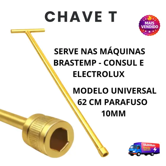 Chave T 62cm 10mm para Retirar Agitador de Maquina de Lavar Cabe Todos Modelos Abertura Superior