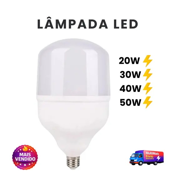 Lampada Led Bivolt Super Brilho Luz Branca Ultra Potente 20W 30W 40W 50W Super Modelo Profissional