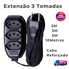Extensão Elétrica Bivolt Com 3 Tomadas Cabo Grosso Nos Tamanhos 3M 5M e 10 Metros Alta Segurança