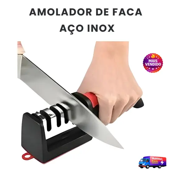 Afiador e Amolador de Facas Profissional 3 Etapas Inox Afia Rápido Restaurador de Fio Corte Preciso