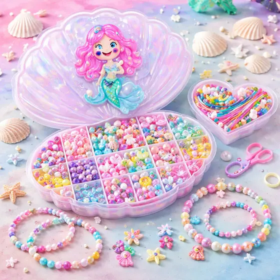 Kit Miçangas Infantil Sereia Maleta Completa Bijuterias DIY Pulseira Colar Artesanato Criança