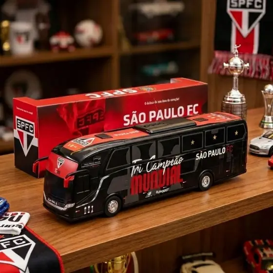 Ônibus São Paulo FC Tricolor Miniatura Colecionavel Crinça Menino Brinquedo Presente