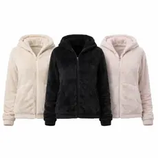 Jaqueta Feminina Fleece com Capuz e Zíper Manga Longa Quentinha Confortável