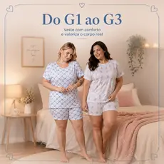 Pijama Plus Size Feminino Conjunto Doll Blusa Manga Curta e Short Estampado para Dormir dia a dia Kit Sortido