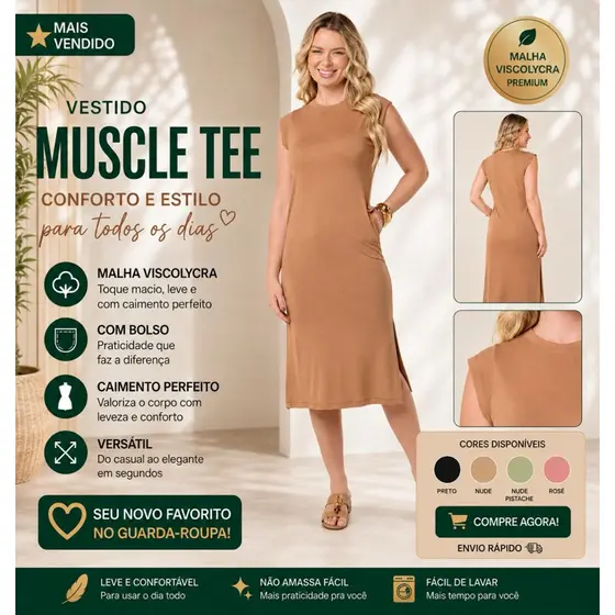 Vestidos Feminino Midi Com Bolso Vestido De Manga Curta Muscle Tee Tecido Super Promoção