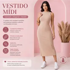 Vestido Midi Regata Com Fenda Lateral Canelado Feminino P ao GG