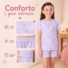 Conjunto Pijama Infantil Feminino Blusa e Short Estampado para Dormir Kit Sortido confortavel