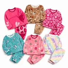 kit 1 2 ou 3 Pijamas juvenil Estampado em Fleece Feminino Inverno Quentinho