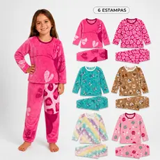 kit 1, 2 ou 3 Pijama Infantil Estampado em Fleece Feminino Inverno Quentinho
