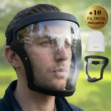 Máscara Facial de Proteção Transparente à Prova de Poeira com 10 Filtros PM 2,5 Anti-Embaçamento