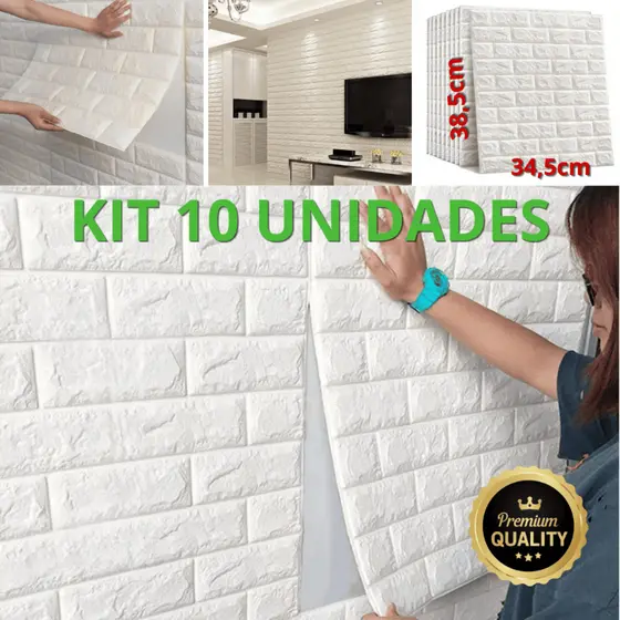 Kit 10 Papel De Parede Para Quarto Sala Placas 3d Adesiva De Parede Banheiro Tijolinho Adesivo Decoração Lavável