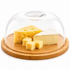 Porta Queijo Queijeira Bambu com Tampa Acrílica Redonda Quejios Frios Cozinha 18x8cm Alta Qualidade