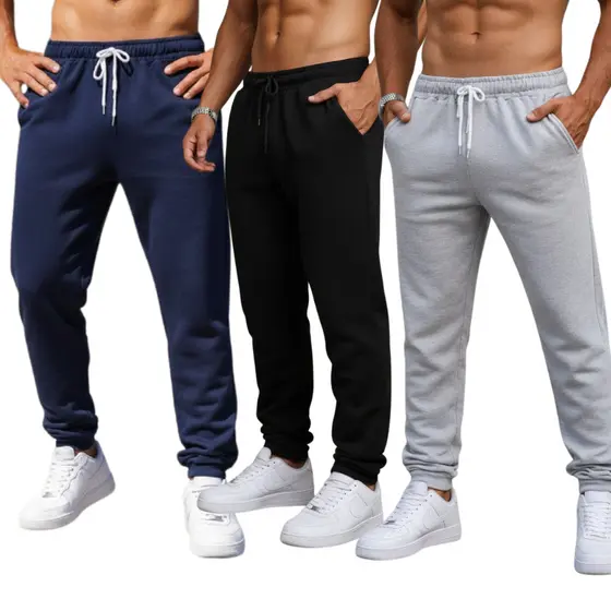 Kit 3 Calças Masculinas de Moletom Básica Casual Conforto Premium