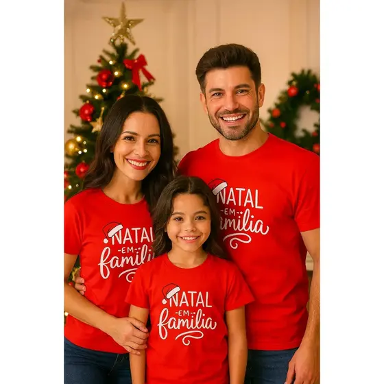 Camiseta 100% algodão Natal Em Família Adulto E Infantil 1un - Monte seu Kit envio imediato