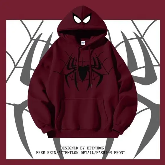 Moletom Com Capuz Retro Pullover Street Spider Print Hoodie for Men's Fashion Cardigan Promoção Envio Rápido