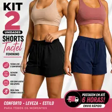 Kit 2 shorts Tactel Elastano Feminino Saída de praia Short de Academia Moda Verão Ultra Leve