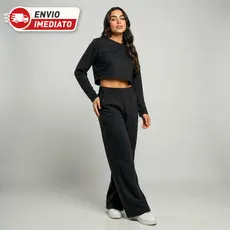 Calça Feminina Pantalona Moletinho Wide Leg Cintura Elástica com Bolsos