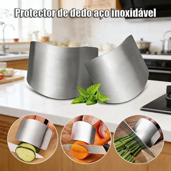 Protetor de Dedo em Aço Inoxidável – Segurança ao Cortar Alimentos na Cozinha (Equipamento de Proteção)