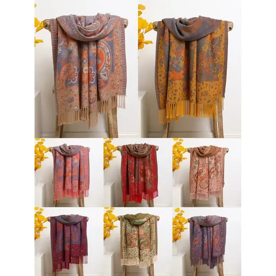 2026 étnico fruta imitação Cashmere cachecol feminino mãe cachecol quente engrossado dupla face cachecol xale