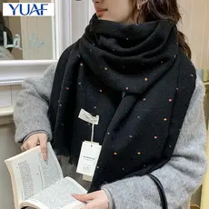 Cachecol misturado de lã com fio de ponto coreano grande xale de dupla utilização feminino exterior quente babador de es