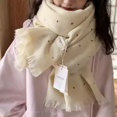 Lenço de lã feminino coreano pontilhado lã misturada cachecol grande xale de dupla utilização cachecol quente externo