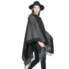 Xale espinha de peixe dupla face feminino étnico preto branco atmosfera simples quente moda xale
