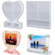 Molde de Silicone Porta-Retrato Coração Facetado – Moldura Foto Resina Epóxi DIY