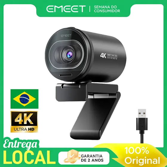 Webcam 4K EMEET S600 Sensor Sony Autofoco Com Microfone 1080P 60Fps Camera Para Pc  para Streaming e Videochamadas