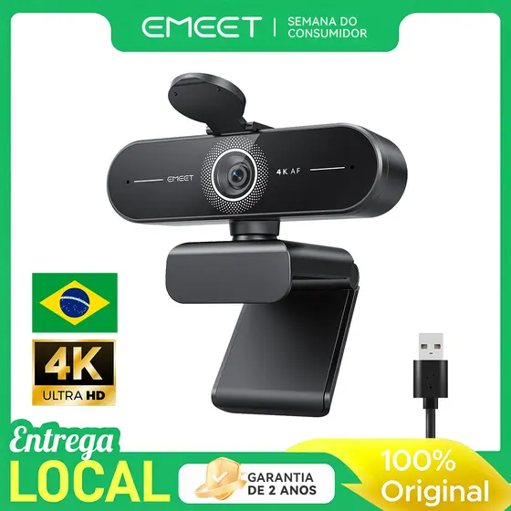 Webcam EMEET C60E 4K UHD 8MP Streaming Foco Automático 60fps Microfone Duplo para PC Notebook Preto