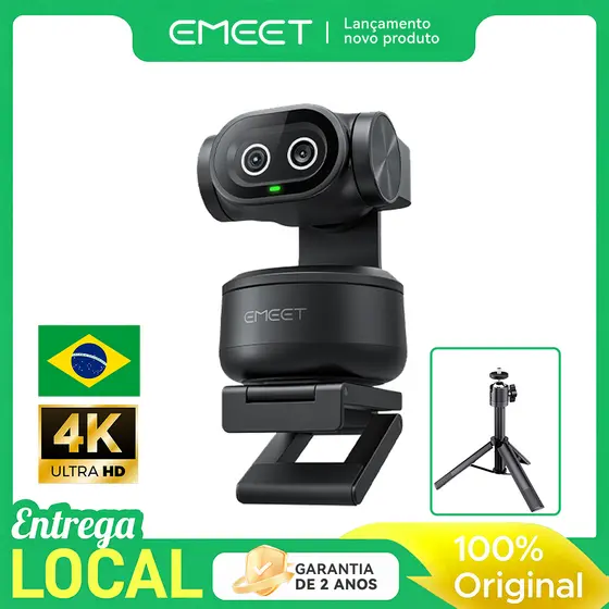 Câmera EMEET PIXY 4K com Dupla PTZ Câmera com Tripé, Rastreamento por IA, Sensor Sony para Streaming
