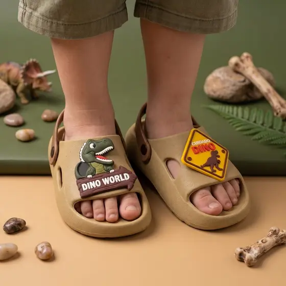 Chinelo Infantil Nuvem Slide Menino Dinossauro Dino Confortável Escola Passeio