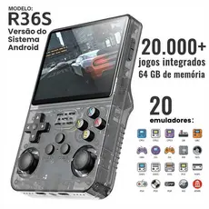 Console R36S Portátil Retro Sistema Android 64GB 3000mAh Tela IPS 3.5 Polegadas + 20.000 Jogos Clássicos