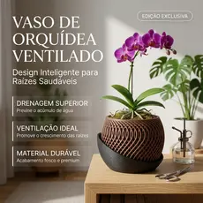 Vaso para Orquídea Ventilado c/ Prato Decorativo Orgânico Marrom e Preto Planta Suculenta Cactos