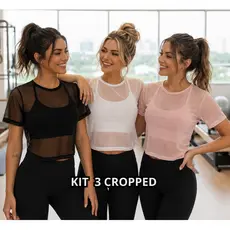 KIT DE 3 Croppeds Tule Premium Feminino