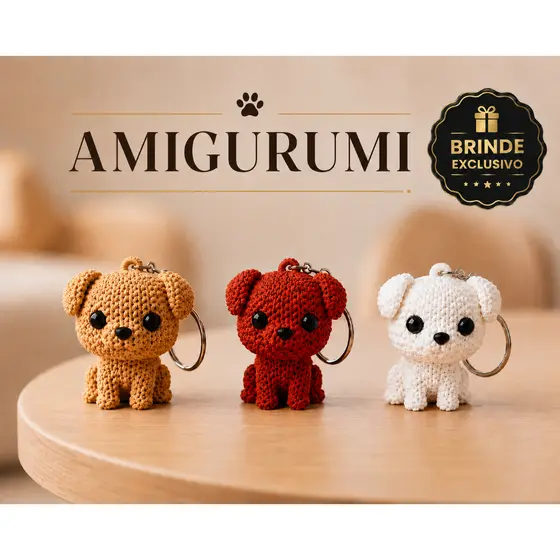 Chaveiro de Cachorro Amigurumi Estilo Tricô para Bolsa Mochila Chaves Presente