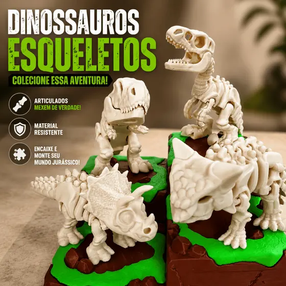 KIT Dinossauros articulados - Esqueleto Brinquedo - Colecionável