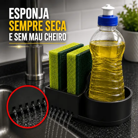 Porta Detergente e Bucha com Escoamento de Água - Design Clean