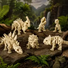 Kit 6 Dinossauros Articulados Esqueleto para Presente Infantil e Decoração Mesa