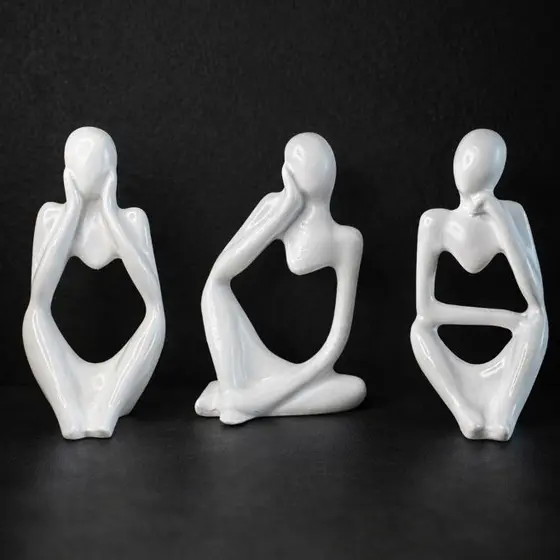 Kit 3 Estatuas Pensador Decoração Sala Luxo Escultura Minimalista Enfeite Sala